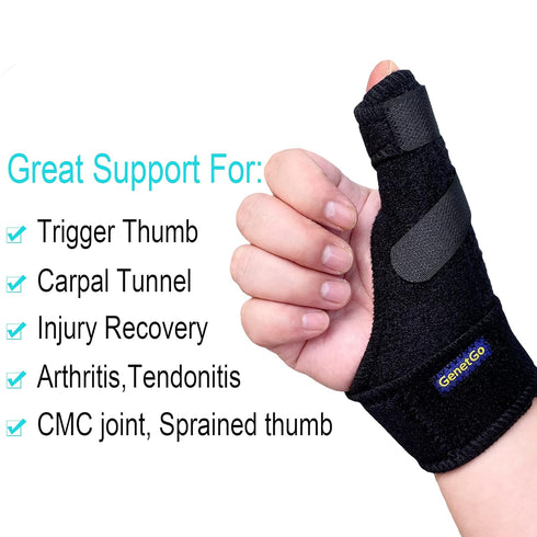 Trigger Thumb Splint - Thumb Spica Support Brace for Pain Relief, Sprains, Arthritis, Tendonitis (Black)