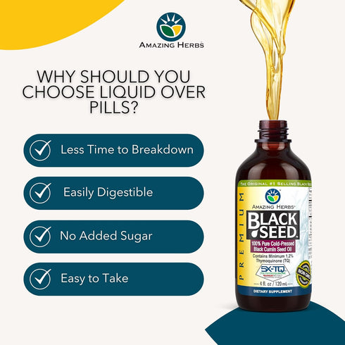 Amazing Herbs Premium Black Seed Oil, Cold Pressed Nigella Sativa, 4 Fl Oz