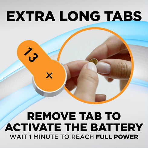 Powermax Size 13 Hearing Aid Batteries, 180 Count Long-Lasting Battery Pack, Orange Long Tab