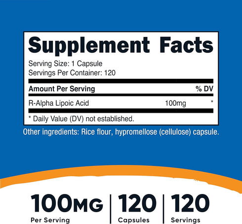 Nutricost R-Alpha Lipoic Acid 100mg - 120 Veggie Capsules, Non-GMO, Gluten Free