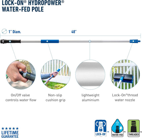 Unger Professional Lock-On 48” HydroPower Pole, Compatible with Water Flow Brushes and Cleaning Supplies