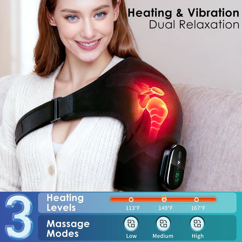 Tizwis 3 Shoulder Heating Pad with Vibration Modes, Portable Electric Cordless Shoulder Massager,Shoulder Wrap Pain