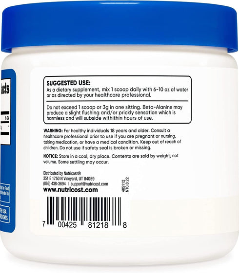 Nutricost Beta Alanine Powder, 300 Grams (10.7oz), 3 Grams Per Serving
