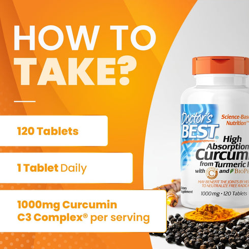 Curcumin From Turmeric Root with C3 Complex & BioPerine, 1000 mg, 120 Tablets by Doctor's Best