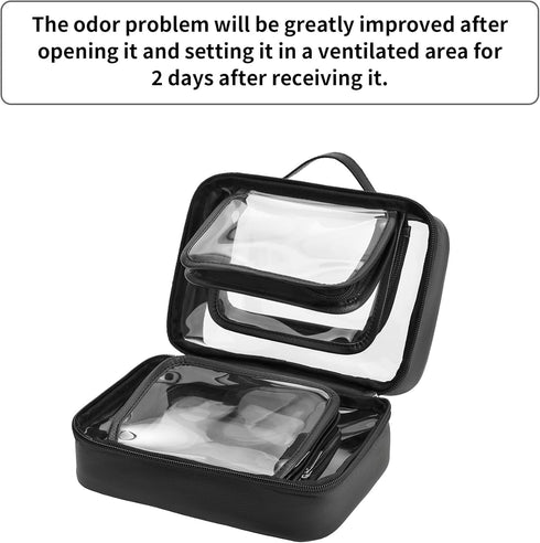 GRANNY SAYS TSA Approved Clear Makeup Bag, Portable Leather Travel Toiletry Bag for Women, Small Organizer (Black)