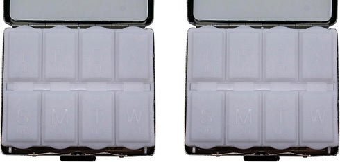 Set 2 (7-Day) of Metal-Plated Weekly Pill Box Case & Portable Medicine Organizer (Antique Brass Victorian)