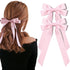 Silky Satin Hair Bows and Ribbons, 2PCS Pink Alligator Clips for Ponytail Holders, Hair Accessories for Women