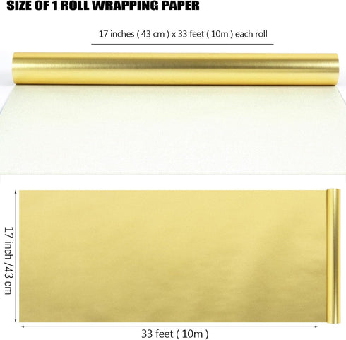 Gold Wrapping Paper Roll, Solid Color Metallic Matte Gift Wrapping Paper for Birthday Wedding Christmas Baby Shower