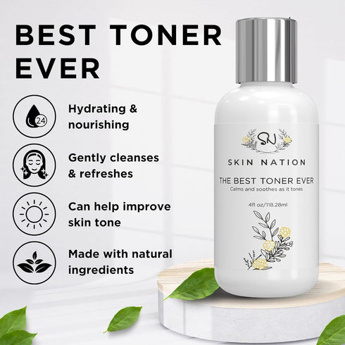 Skin Nation Hydrating Gentle Rosewater Toner - Alcohol-Free, Paraben-Free with Aloe Vera & Chamomile, 5 oz