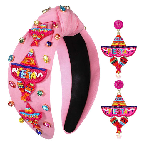Mexican Headband for Women - Cinco De Mayo Headband, Sombrero Chili Cactus Headband, Fiesta Crystal Knotted