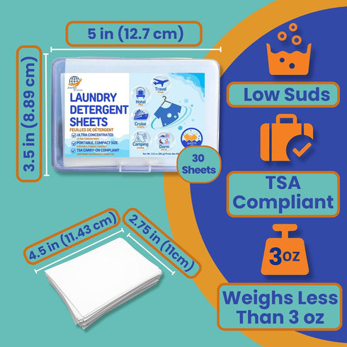 Set 30-Count Travel Laundry Detergent Sheets Gift Laundry Detergent Sheets for Sink & Machine Wash, Travel Clothesline