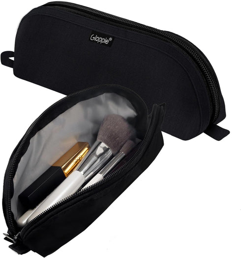 Gloppie Makeup Brush Holder Travel, Small Organizer Pouch for 10 Brushes, Portable Cosmetic Case, Black