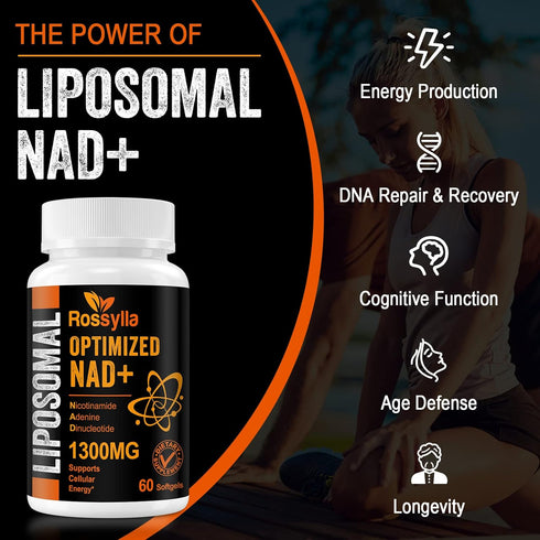 1300 MG Liposomal NAD+ Supplement, 120 Count, Highest Absorption for Aging Defense & Longevity