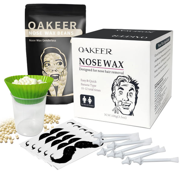 Oakeer Nose Wax Kit - 40 Sticks Hair Remover for Men & Women with 20 Paper Cups & 100g Wax