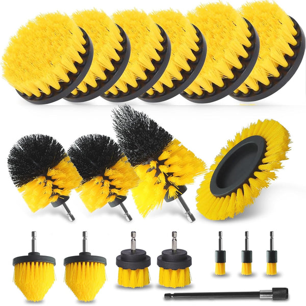 18 Pcs Drill Brush Attachments Set, Power Cleaning Scrub Brushes with Long Attachment for Tile Floors & Car Detailing