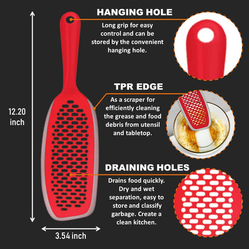 EZ Kitchen Dish Squeegee Kitchen with Silicone Food Strainer Long Grips Non-Slip Scrapers for Pots, Pans, Bowls, and Countertops, 2-Pack, Red by Generic