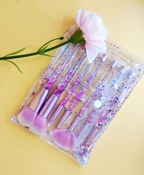 Unicorn Glitter Makeup Brush Set, 7pc Foundation Brush with Lip Eye Nose Shadow Eyebrow Blush for Teen Girls Women