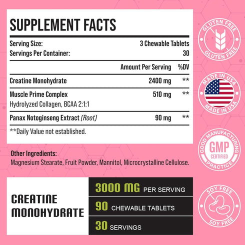 Creatine Monohydrate for Women, 3000 MG Creatine Supplement with Hydrolyzed Collagen, BCAA for Muscle Builder &