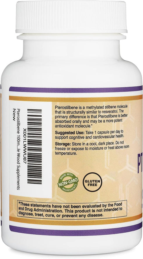Pterostilbene Supplement 100mg Capsules, 60 Capsules, Superior to Resveratrol, Antioxidant for Longevity Support