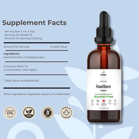 Herbity (1.7 Oz) Hawthorn Berry Herbal Tincture Liquid Extract, Hand Crafted Natural Medicine Remedies Herb Formula