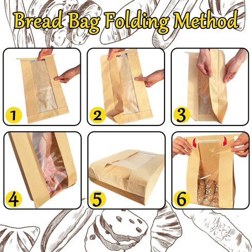 XingyLi 60 60 (14.1x9.7x3.5 Inch, Pcs Large Bread Bags for Homemade, Kraft Paper Sourdough Bread Bag with Clear Window