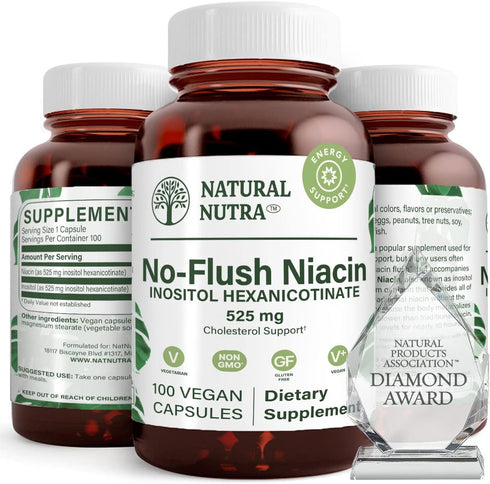 Natural Nutra No Flush Niacin, Vitamin B3 Supplement, 525 mg, 100 Capsules for Heart Health