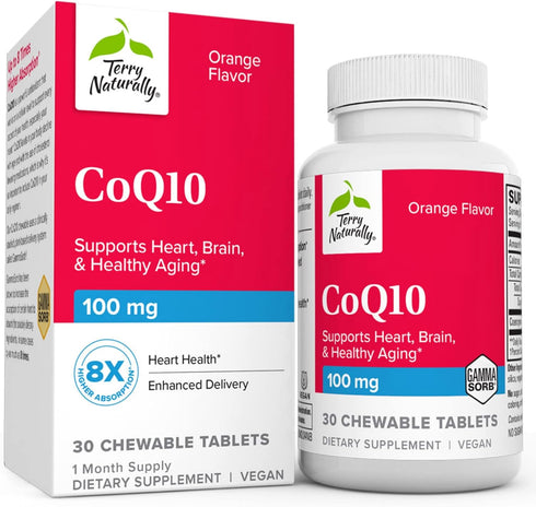 Terry Naturally CoQ10 Chewables | 100 mg, 30 Easy Chew Tablets | 8X Higher Absorbing CoQ10 for Energy & Health