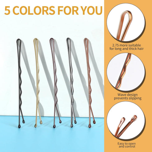 Teenitor 250count Bobby Pins, 2.75inch Large Bobby Pins, Brown Black Blonde Silver for Women Girls, Large Pins for