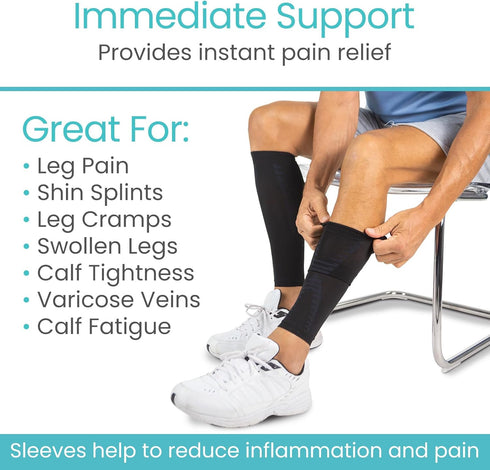 Vive Calf Compression Sleeve for Men & Women 20-30mmHg (1 Pair) - Footless Calf Support Socks for Pain Relief
