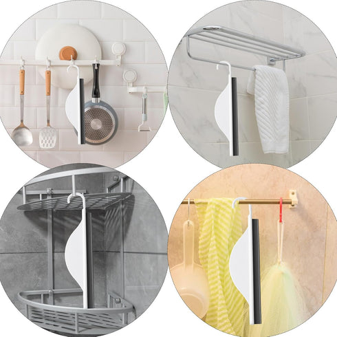 Quilax Counter Tiny Bathroom Mirror Squeegee for Shower Glass, Silicone Shower Squeegee with Hanging Hook, Handy Water