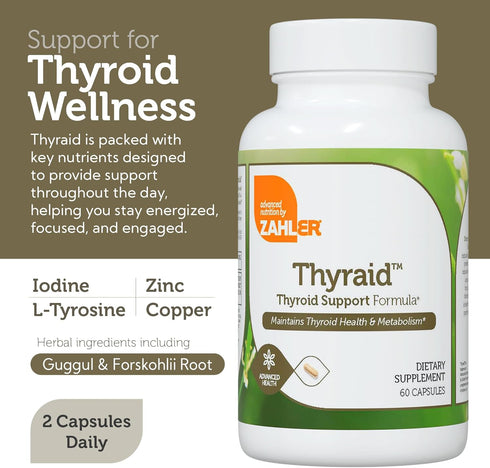 Zahler Thyraid - Thyroid Support Complex with Iodine, Zinc, L-Tyrosine, Ashwagandha, Forskholii - 60 Capsules