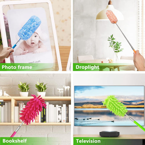 4 pcs Microfibre Feather Duster, Extendable 13" to 30", Washable Cleaning Tool for Office, Car, Computer, Furniture,