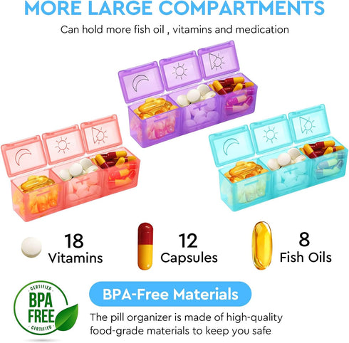 LEMBOL 3X 7-Day 32 Compartments,30 Monthly Pill Organizer a Day with Portable Travel Medicine Organizing Bag,Large Pill