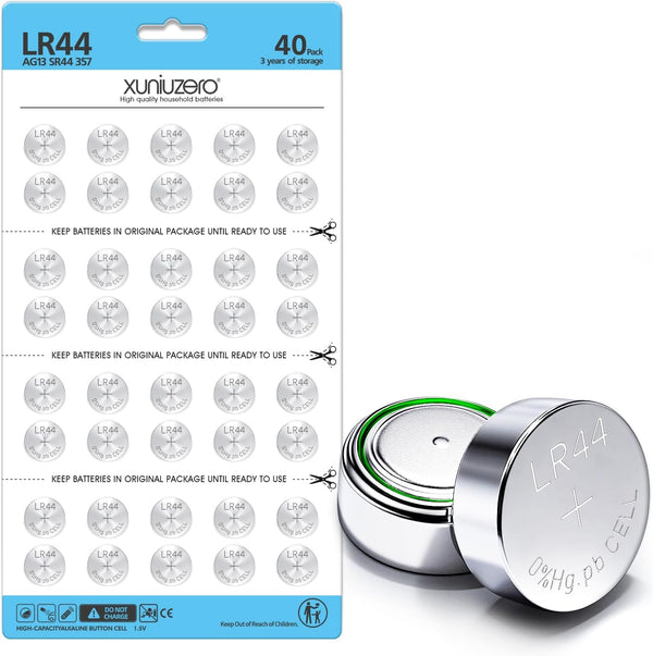 XUNIUZERO LR44 Batteries 40 Count, High Capacity AG13 357 303 SR44 L1154F A76