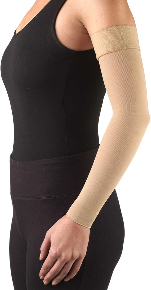 Truform Lymphedema Compression Arm Sleeve – 20-30 mmHg Post Mastectomy Support, Dot Top Grip, Beige, Large