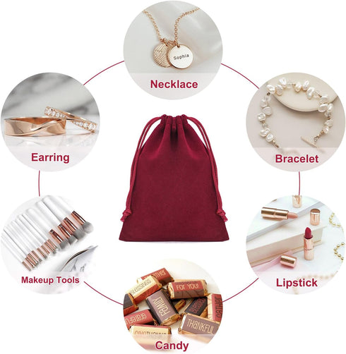 G2PLUS 20PCS Red Velvet Jewelry Pouches, Small Gift Bags with Drawstring, Wine Red for Wedding Favors