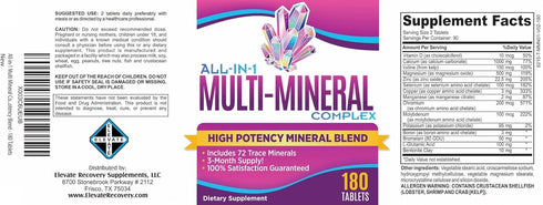 3-Month Multimineral Supplement - Iron Free Multi Mineral Complex, High Potency Trace Minerals - 180 Tablets