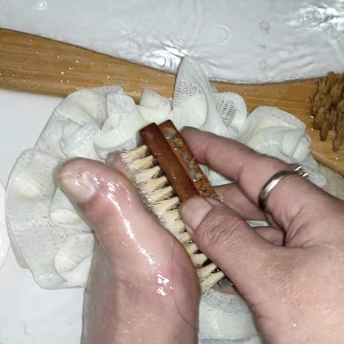 Wooden Nail Brush Cleaner Rosewood Two Sided, 100% Natural Boar Bristle for Hand Foot Toe Scrub