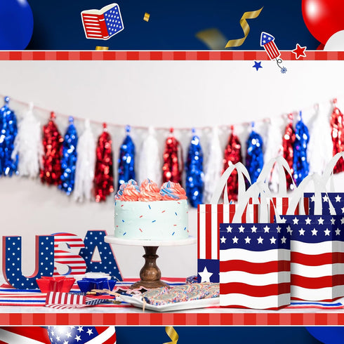 Locmeo 24 4th 8 4 10 Inch Pcs of July Patriotic Party Favor Bags with Handles Reusable Non Woven American Flag Goodie