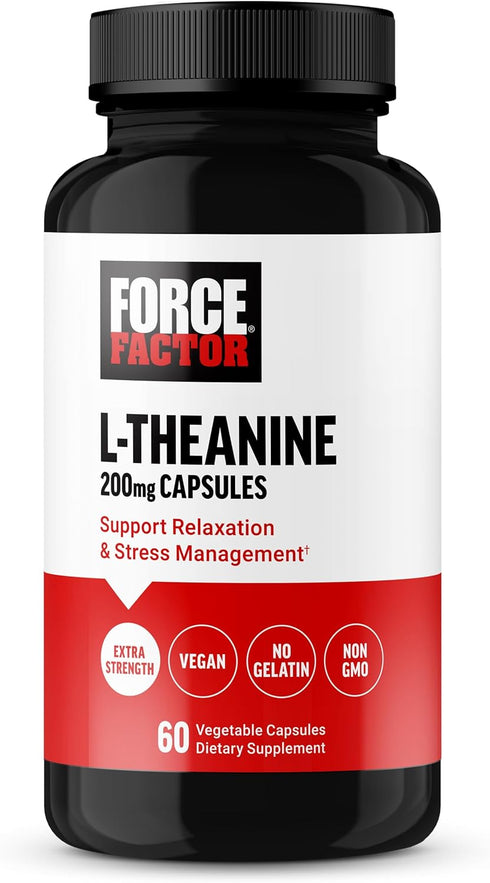 FORCE FACTOR L Theanine, Extra Strength 200 mg Capsules, Vegan, Non-GMO, 60 Vegetable Capsules