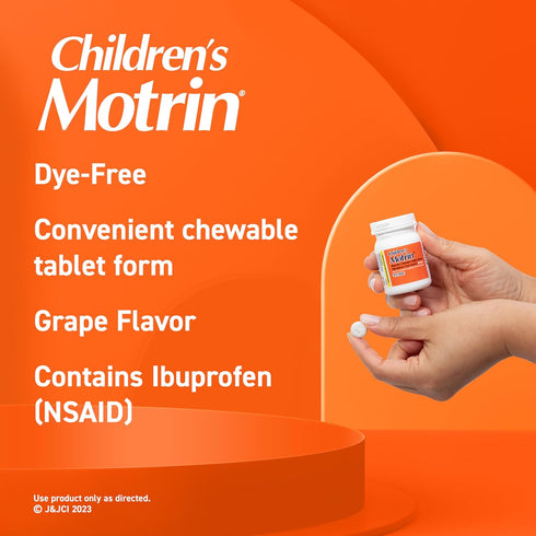 Motrin Children's Dye-Free Ibuprofen Chewable Tablets, Grape | Pain & Fever Relief - 24 Count
