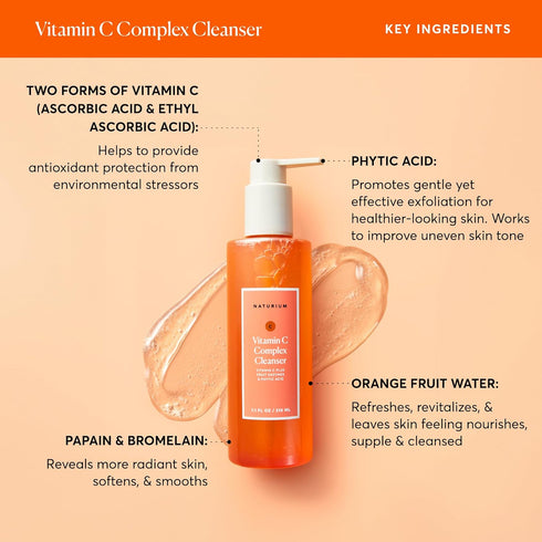 Naturium Vitamin C Complex Cleanser, Gently Exfoliating Foaming Face Wash Gel with Phytic Acid, 7.1 oz