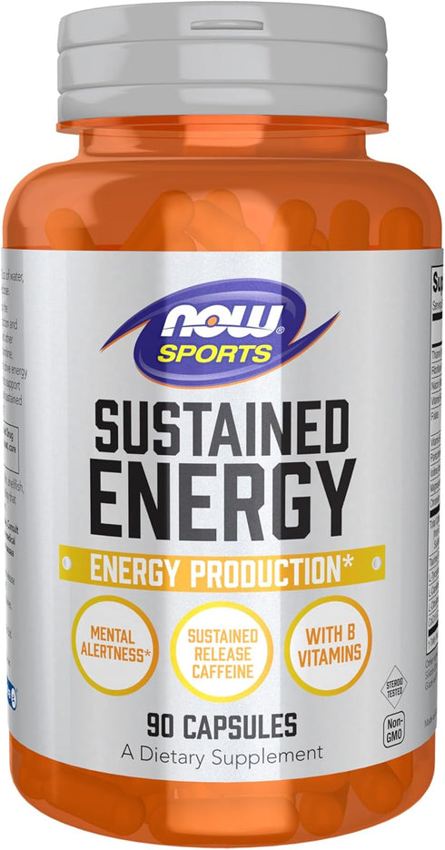 NOW Foods Sports Sustained Energy - Sustained Release Caffeine with B Vitamins - 90 Veg Capsules for Mental Alertness