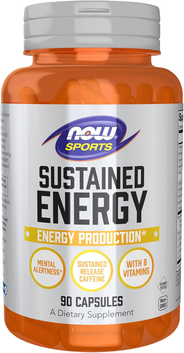 NOW Foods Sports Sustained Energy - Sustained Release Caffeine with B Vitamins - 90 Veg Capsules for Mental Alertness