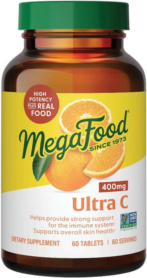 MegaFood Ultra C 400 mg - Vegan Immune Support Supplement with Real Food - 60 Tablets, Gluten-Free