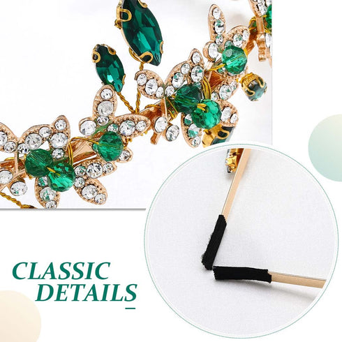 JEAIRTS Green Rhinestone Headband, Gold Leaf Wedding Headpiece, Bridal Crystal Hair Accessories for Women