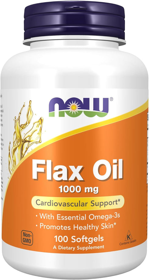 NOW Supplements Flax Oil, 1,000 mg, Organic Flax Oil, Cardiovascular Support*, 100 Softgels