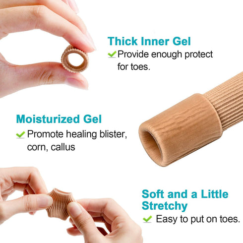 Povihome 6 Pack Toe Tubes - Large (15/16''D), Fabric and Gel Lining Big Toe Protector for Pain Relief