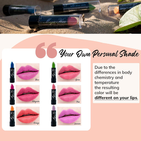 Magic Kiss Pack of 12 Color Changing Aloe Vera Lipstick Set Made in USA (Colors of Aloha 01)