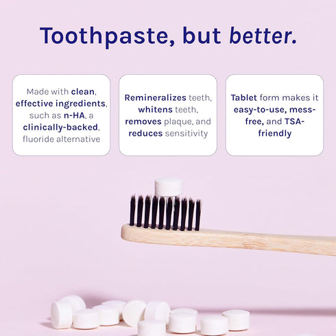 Toothpaste Tablets, Nano Hydroxyapatite Toothpaste - Natural Whitening, Fluoride Free, Travel Tabs - 62ct, Peppermint